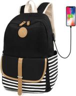 🎒 stylish and practical scione school backpacks for women and teen girls: lightweight canvas stripe bookpack with usb charging port логотип