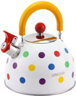 🍵 shangzher 2.6 quart stainless steel whistle tea kettle for stove top - induction teapot with cute color dot pattern and folded handle, ideal for home kitchen cookers logo