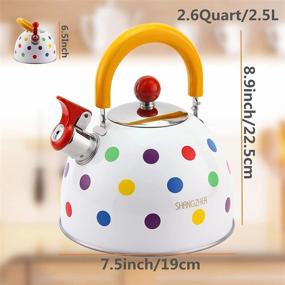 img 2 attached to 🍵 SHANGZHER 2.6 Quart Stainless Steel Whistle Tea Kettle for Stove top - Induction Teapot with Cute Color Dot Pattern and Folded Handle, Ideal for Home Kitchen Cookers