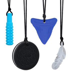img 4 attached to 📿 Sensory Chew Necklace for Boys - 4 Pack Oral Chew Teether Toys for Kids with Autism and ADHD - Silicone Chewable Jewelry to Reduce Chewing, Biting, and Fidgeting - Ideal for Toddlers and Adults
