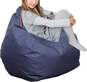 img 3 attached to 🪑 Gray Blue Bean Bag Chair Cover - Adults & Kids Chair Storage - Lounger Sack for Bean Bag Chair - No Beans Included - Size: 60 X 65cm / 25.59 X 29.53''