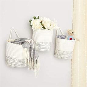 img 3 attached to Organize in Style: Farmlyn Creek Cotton Woven Baskets & Hanging Organizers (7 x 7.5 in, 3 Pack)