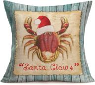 🦀 tlovudori merry christmas ocean santa claus crab throw pillow covers – coastal vintage wood design, sea animals motif, cotton linen cushion cover for home sofa (18”x18”, co-crab) логотип