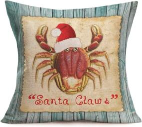 img 4 attached to 🦀 Tlovudori Merry Christmas Ocean Santa Claus Crab Throw Pillow Covers – Coastal Vintage Wood Design, Sea Animals Motif, Cotton Linen Cushion Cover for Home Sofa (18”x18”, CO-Crab)