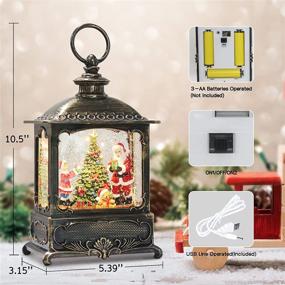 img 1 attached to 🎄 Retro Style Lighted Christmas Snow Globe Lantern: Musical Decoration with Swirling Glitter, Timer & USB Power – Perfect Gift for Home Décor