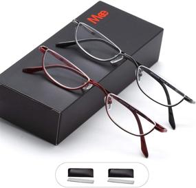 img 1 attached to 👓 Fashion Men Women Half Frame Metal Reading Glasses with Stylish Spring Hinge - 2 Pack, including Pouch - Available in 1.5x, 2.0x, and 2.5x