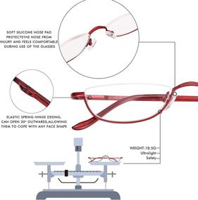 img 2 attached to 👓 Fashion Men Women Half Frame Metal Reading Glasses with Stylish Spring Hinge - 2 Pack, including Pouch - Available in 1.5x, 2.0x, and 2.5x