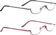 👓 fashion men women half frame metal reading glasses with stylish spring hinge - 2 pack, including pouch - available in 1.5x, 2.0x, and 2.5x logo