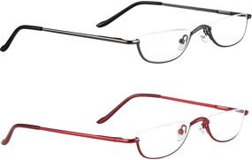 img 4 attached to 👓 Fashion Men Women Half Frame Metal Reading Glasses with Stylish Spring Hinge - 2 Pack, including Pouch - Available in 1.5x, 2.0x, and 2.5x