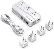 bestek universal travel adapter - worldwide plug adapter 220v to 110v voltage converter with 6a 4-port usb charging and uk/in/au/us international outlet adapter (white) logo