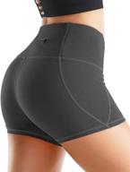 🩳 rocorose women's high waist yoga shorts with tummy control, pockets, and 4-way stretch for workout and running логотип