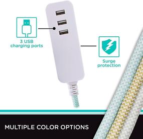 img 3 attached to 🔌 Cordinate Designer 3-USB Charging Extension Cord: Mint Braided Décor Fabric, 10ft, Surge Protection, Low-Profile Plug, 3.4A USB Ports