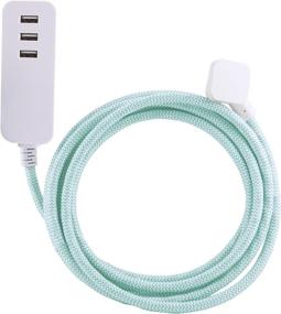 img 4 attached to 🔌 Cordinate Designer 3-USB Charging Extension Cord: Mint Braided Décor Fabric, 10ft, Surge Protection, Low-Profile Plug, 3.4A USB Ports