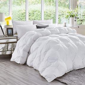 img 2 attached to 👑 Premium King Size All-Season Goose Down Comforter - Luxurious Pinch Pleat Design, 100% Egyptian Cotton Cover, Baffle Box Construction, 65 oz. Fill Weight, White