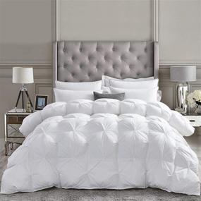 img 4 attached to 👑 Premium King Size All-Season Goose Down Comforter - Luxurious Pinch Pleat Design, 100% Egyptian Cotton Cover, Baffle Box Construction, 65 oz. Fill Weight, White