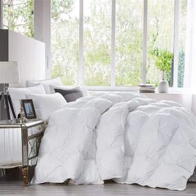 img 3 attached to 👑 Premium King Size All-Season Goose Down Comforter - Luxurious Pinch Pleat Design, 100% Egyptian Cotton Cover, Baffle Box Construction, 65 oz. Fill Weight, White
