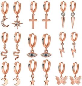 img 3 attached to 🦋 Stylish 9 Pairs Huggie Hoop Earrings Set with Evil Eye Butterfly Star Dangles in Gold, Silver, and Rose Gold