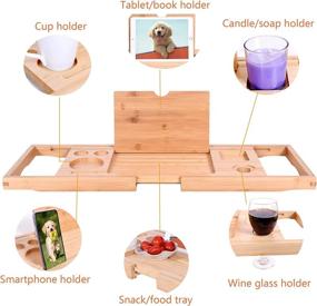 img 2 attached to 🛀 Bamboo Bath Caddy Tray - Expandable Bathtub Tray with Book, Wine, and Tablet Holder, Bathroom Reading Organizer