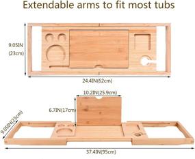 img 1 attached to 🛀 Bamboo Bath Caddy Tray - Expandable Bathtub Tray with Book, Wine, and Tablet Holder, Bathroom Reading Organizer