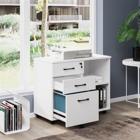 img 3 attached to 🗄️ Panana Wood File Cabinet: 3 Drawer Mobile Lateral Filing Cabinet on Wheels with Printer Stand and Open Storage Shelves for Home Office (White)