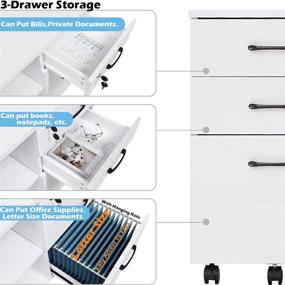 img 2 attached to 🗄️ Panana Wood File Cabinet: 3 Drawer Mobile Lateral Filing Cabinet on Wheels with Printer Stand and Open Storage Shelves for Home Office (White)