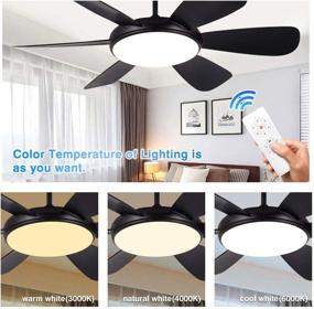 img 1 attached to 🏡 52 inch Black Ceiling Fan with Light and Remote Control, Flush Mount Ceiling Fan with Remote Control, 3 Color Light, 6 Reversible Blades, 6 Adjustable Speeds & 4 Timer Options for Living Room, Dining Room, Bedroom, Hallway