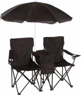 trademark innovations double folding chair for camping and beach with detachable umbrella and built-in cooler логотип