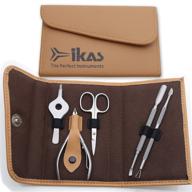 💅 ikas cuticle nipper set: japanese steel scissors, pusher & cutter scraper, tweezer. complete professional grooming kit with brown leather case. perfect for manicure/pedicure at home, salon, or travel. ideal gift! logo