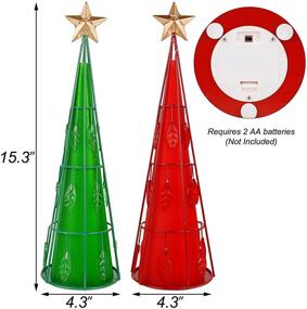 img 3 attached to 🎄 Juegoal Set of 2 Lighted Christmas Table Decorations with Golden Top Star, Battery Operated Cone Shaped LED Lights, Indoor Xmas Holiday Winter Wedding Party Tabletop Desk Ornament, Green & Red