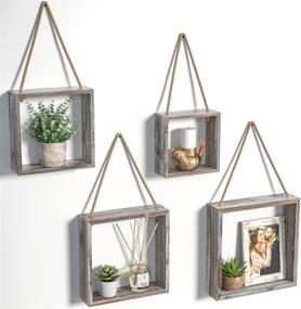 img 4 attached to 📦 J JACKCUBE DESIGN Floating Square Shelves - Rustic Wood Cube Display Shadow Boxes for Boho Home Décor - Set of 4