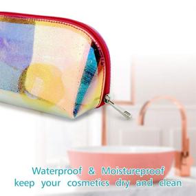 img 1 attached to 💄 Packism 2 Pack Waterproof Holographic Cosmetic Bags, Multifunctional Travel Toiletry Organization Pouches for Women - Pink & Purple Makeup Bag Set