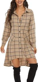 img 2 attached to 👗 olrain Women's Plaid Irregular Hem Casual Shirt Dress - New Arrival