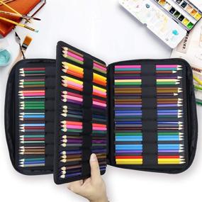 img 1 attached to 🖌️ YOUSHARES Large Capacity Colored Pencils Case for 220 PCS Prismacolor, Crayola, and Gel Pens – Watercolor Flowers Pen Case Organizer