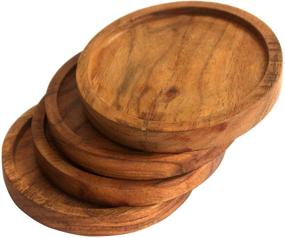 img 2 attached to Enhance Your Tabletop with Kaizen Casa Natural Acacia Wood Drink Coasters - Set of 4