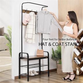 img 3 attached to 🌳 VIVOHOME 3-in-1 Entryway Hall Tree: Heavy Duty MDF Stand Coat Rack with Storage Bench, Industrial Wood Furniture and Stable Metal Frame - 8 Hooks