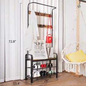 img 2 attached to 🌳 VIVOHOME 3-in-1 Entryway Hall Tree: Heavy Duty MDF Stand Coat Rack with Storage Bench, Industrial Wood Furniture and Stable Metal Frame - 8 Hooks