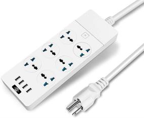 img 4 attached to 💡 Универсальная распределительная розетка MAOZUA с 6 розетками и 4 USB, удлинительным кабелем длиной 6,5 фута - защита от перегрузок на 3000 Вт, удлинительный провод 110-250 В для дома, офиса, общежития (белый)