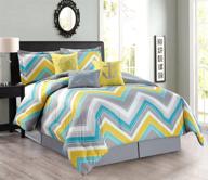 🛏️ nautical anchor comforter set king size bedding in turquoise blue, yellow, and grey chevron zigzag design – includes 7-piece oversize set with decorative pillows logo