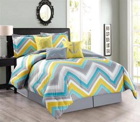 img 2 attached to 🛏️ Nautical Anchor Comforter Set King Size Bedding in Turquoise Blue, Yellow, and Grey Chevron Zigzag Design – Includes 7-Piece Oversize Set with Decorative Pillows