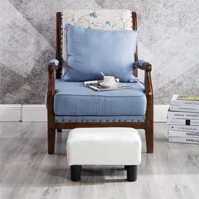 img 1 attached to 🪑 White PU Leather Ottoman Footrest Stool - Small Chair Seat Couch for Ultimate Comfort