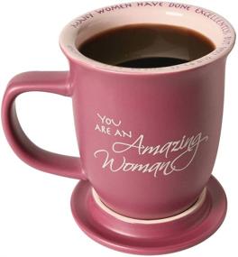 img 2 attached to 🏻 Wonderful Woman Ceramic Mug Set - Coaster/ Lid Included - Large 14 Oz Coffee/Tea Cup - Elegant Dusky Purple