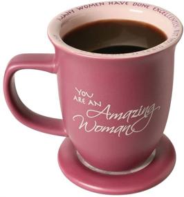 img 3 attached to 🏻 Wonderful Woman Ceramic Mug Set - Coaster/ Lid Included - Large 14 Oz Coffee/Tea Cup - Elegant Dusky Purple