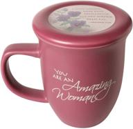 🏻 wonderful woman ceramic mug set - coaster/ lid included - large 14 oz coffee/tea cup - elegant dusky purple logo