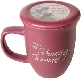 img 4 attached to 🏻 Wonderful Woman Ceramic Mug Set - Coaster/ Lid Included - Large 14 Oz Coffee/Tea Cup - Elegant Dusky Purple