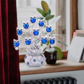 img 3 attached to 🦉 YU FENG Owl Figurines Decorations Turkish Evil Eye Tree: Bring Good Luck & Protection to Your Home with Silver Lucky Bag - Ideal Gift