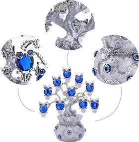 img 1 attached to 🦉 YU FENG Owl Figurines Decorations Turkish Evil Eye Tree: Bring Good Luck & Protection to Your Home with Silver Lucky Bag - Ideal Gift