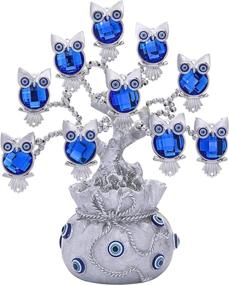 img 4 attached to 🦉 YU FENG Owl Figurines Decorations Turkish Evil Eye Tree: Bring Good Luck & Protection to Your Home with Silver Lucky Bag - Ideal Gift