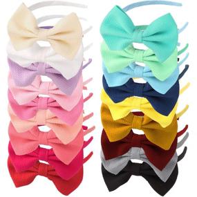 img 3 attached to Bow Headbands for Girls - Toddler & Big Girls, 5-Inch Ribbon Hairbows - Vivid Textured Headbands for Kids (Pack of 18)