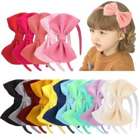 img 4 attached to Bow Headbands for Girls - Toddler & Big Girls, 5-Inch Ribbon Hairbows - Vivid Textured Headbands for Kids (Pack of 18)