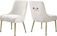 🪑 meridian furniture owen collection modern velvet upholstered dining chair set - cream + gold legs (2 pack) логотип